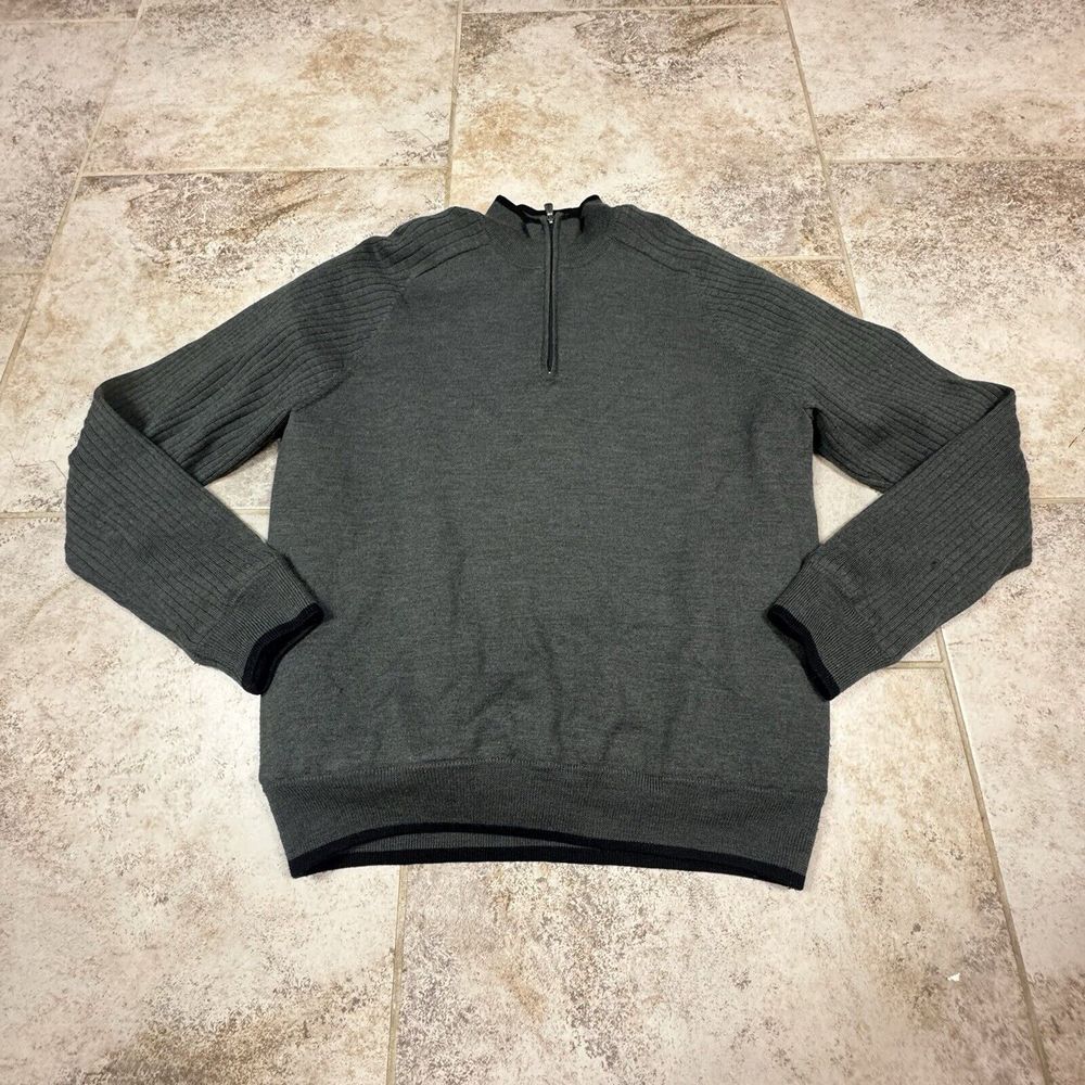 Brooks Brothers Country Club Sweater Mens Medium Grey‎ 1/4 Zip Merino Wool Lined